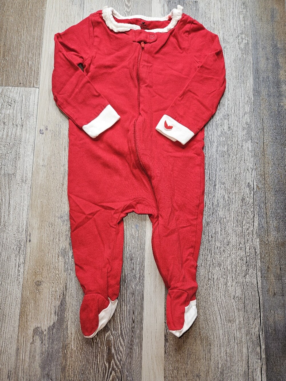 Petite Plume 6-9 Months Zippy Footie Red With White Trim